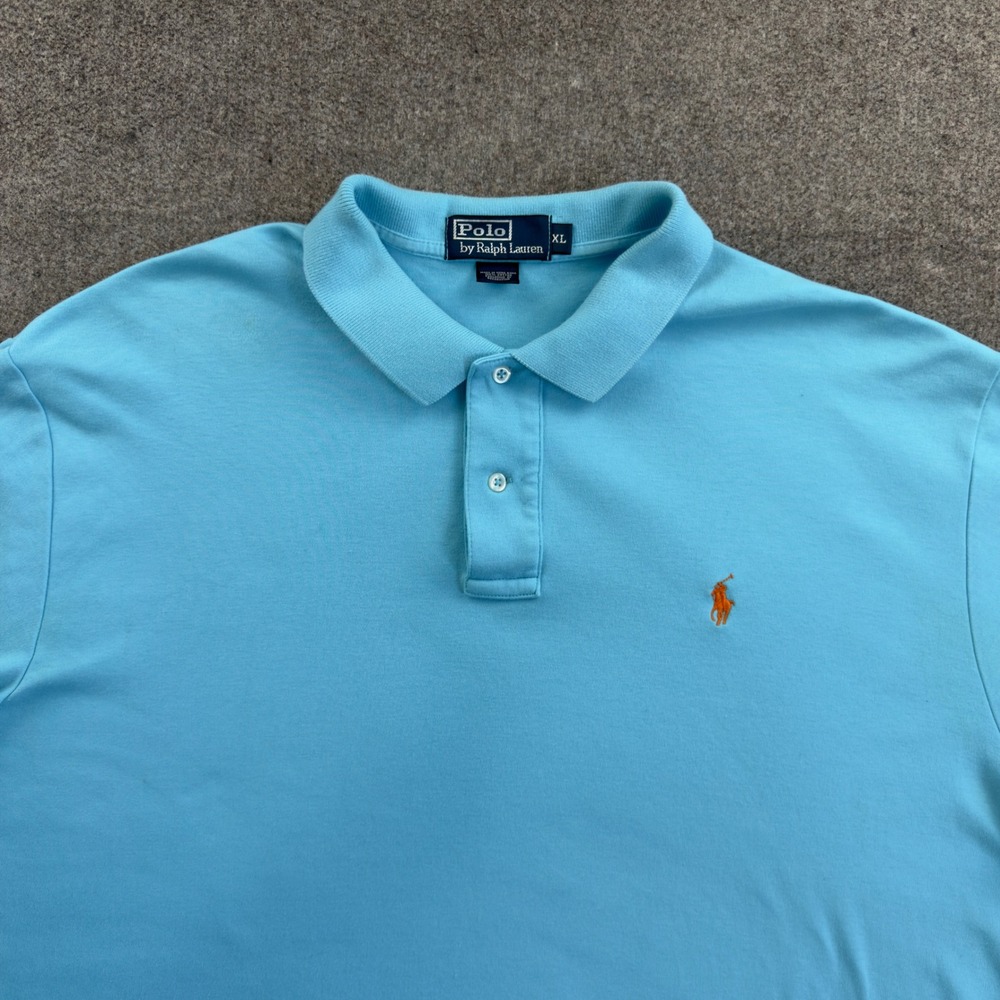 Polo Ralph Lauren Mens XL Light Blue Short Sleeve Cotton Polo Shirt Orange Pony